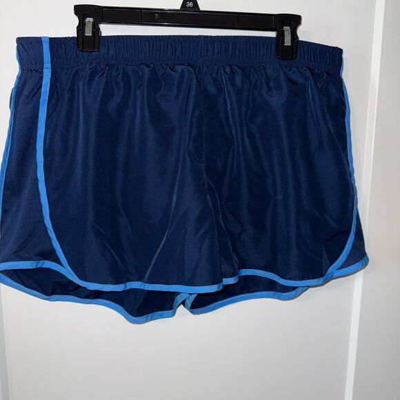 Blue Athletic Shorts with Elastic Waistband and Curved Hem - Picture 1 of 5